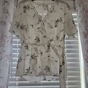 Floral Wrap Top - White